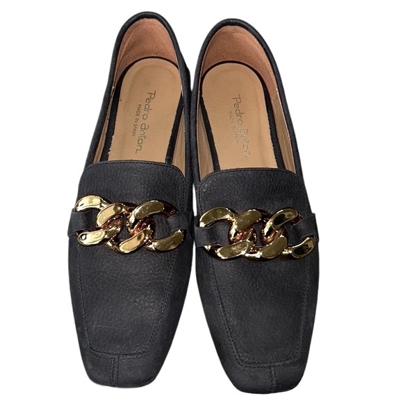NEW Pedro Anton Black Gold Chain Link Suede Leather Loafers - 9.5 / 10 - Picture 1 of 16